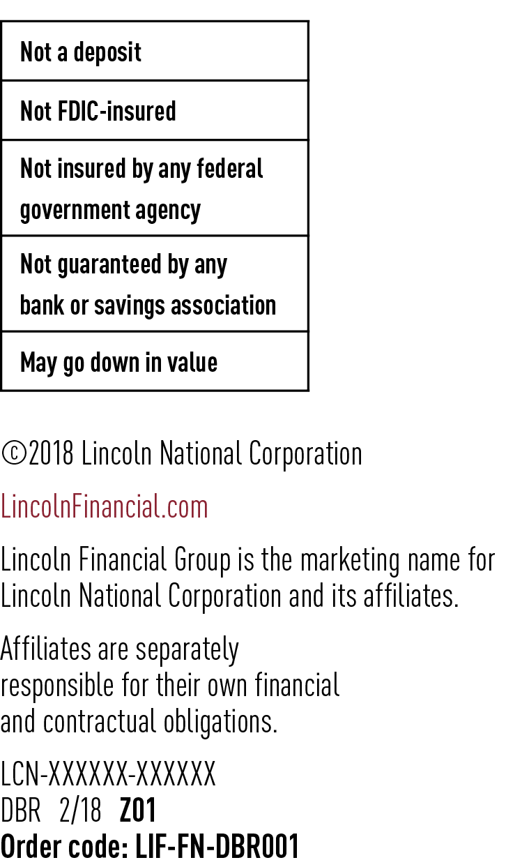 ©2018 Lincoln National Corporation LincolnFinancial.com Lincoln Financial Group is the marketing name for Lincoln Na...